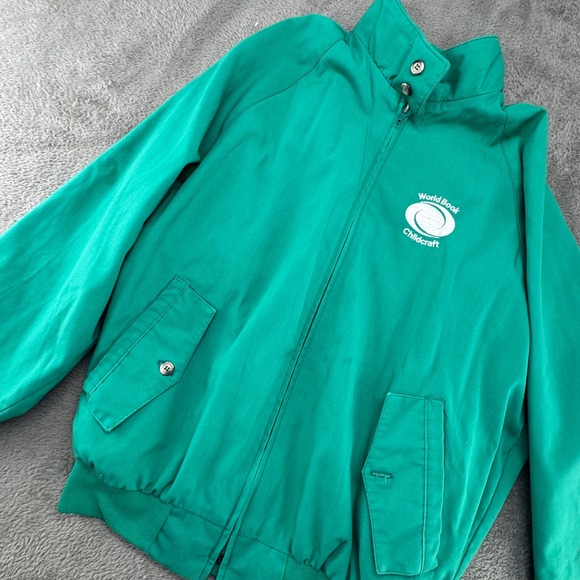 Vtg King Louie Pro‎ Fit World Book Childcraft Emerald Green Bomber Jacket Men L